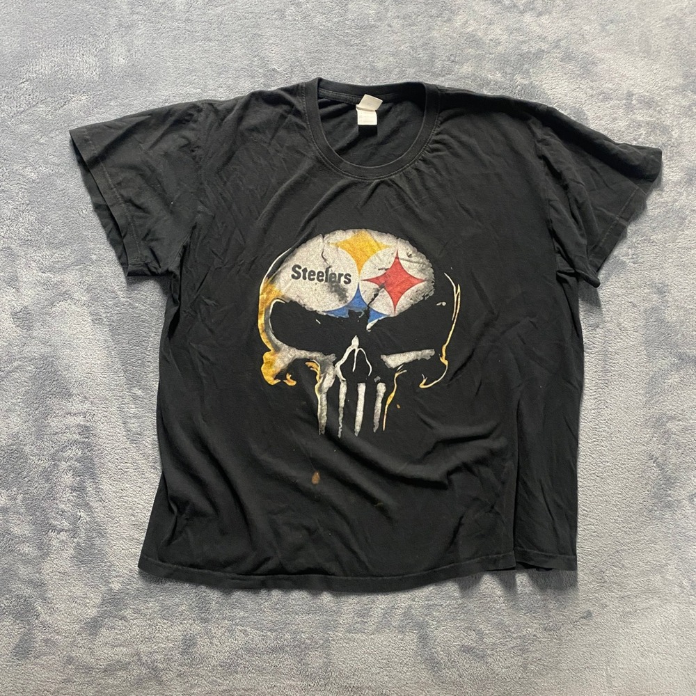 Steelers Punisher Skull T-Shirt Mens XL Black NFL Distressed Tee Unbranded